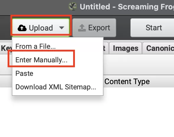 Screaming Frog enter manually - orphan pages