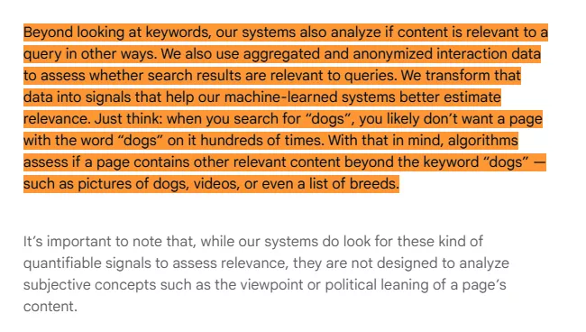 Google hints about LSI keywords