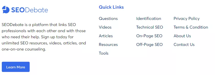 Footer links - internal link