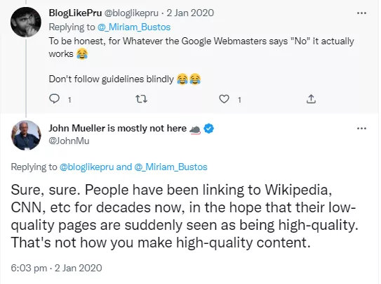 John Mueller tweet internal link
