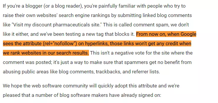 Google introduced nofollow tag