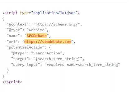 Schema Markup code generated for the website seodebate