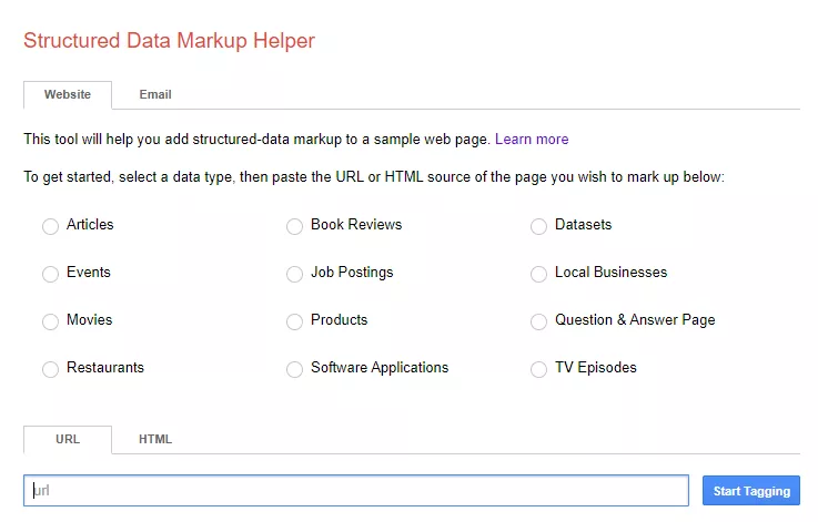 Structured Data Markup Helper by Google