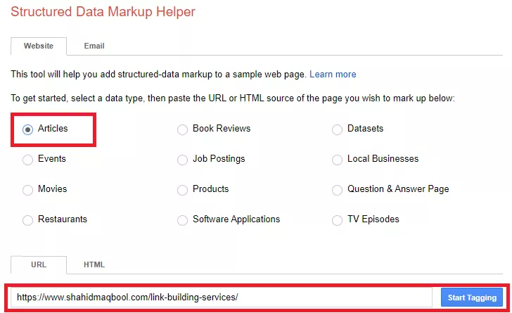 Structured Data Markup Helper to generate a code