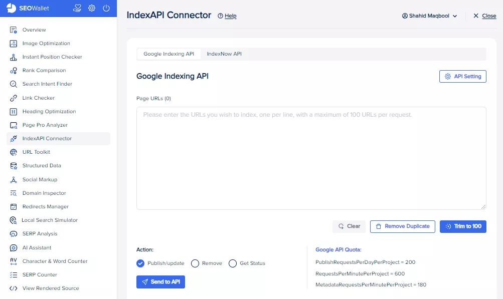 IndexAPI Connector - SEOWallet